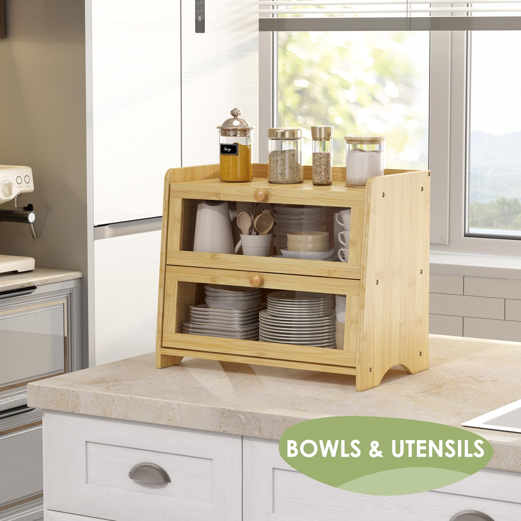 JANSNIMEN countertop bread box rests neatly on kitchen counters