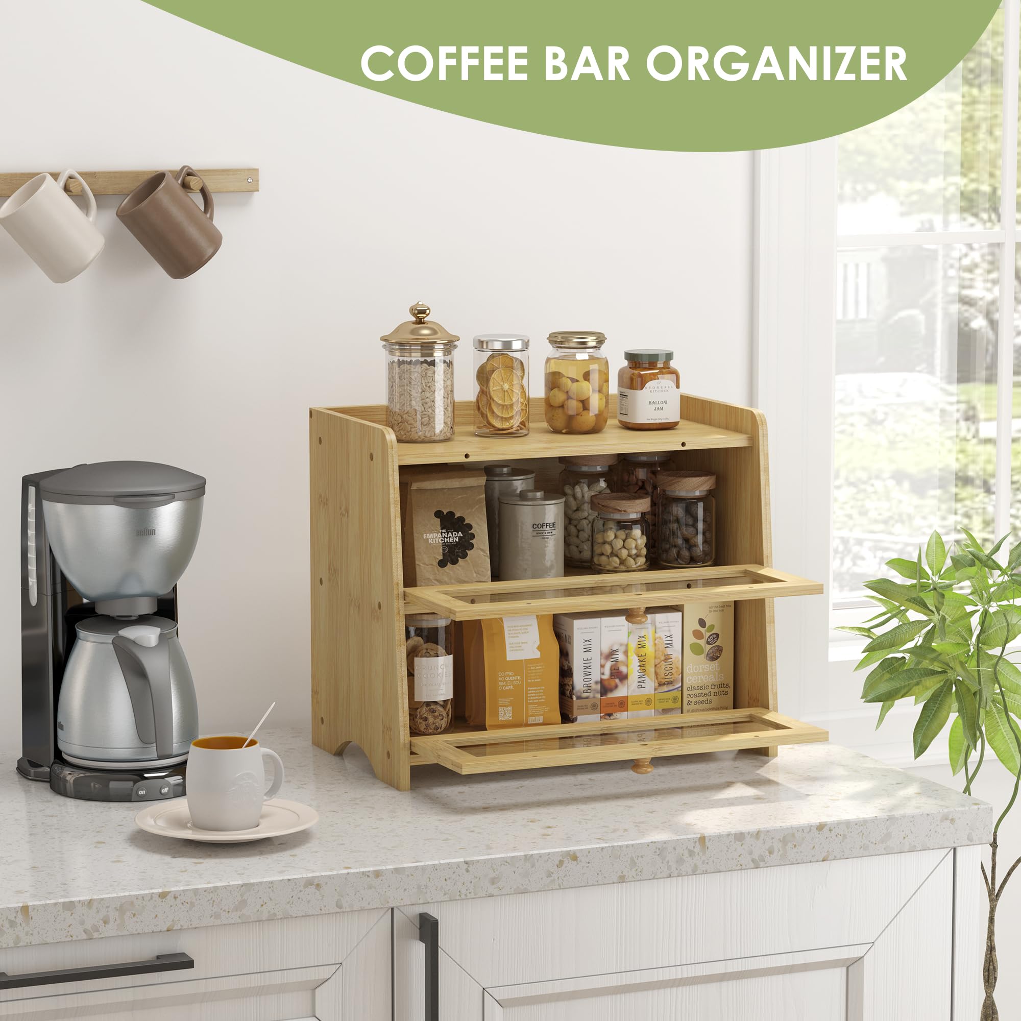 JANSNIMEN bamboo bread box organized kitchen storage with farmhouse charm