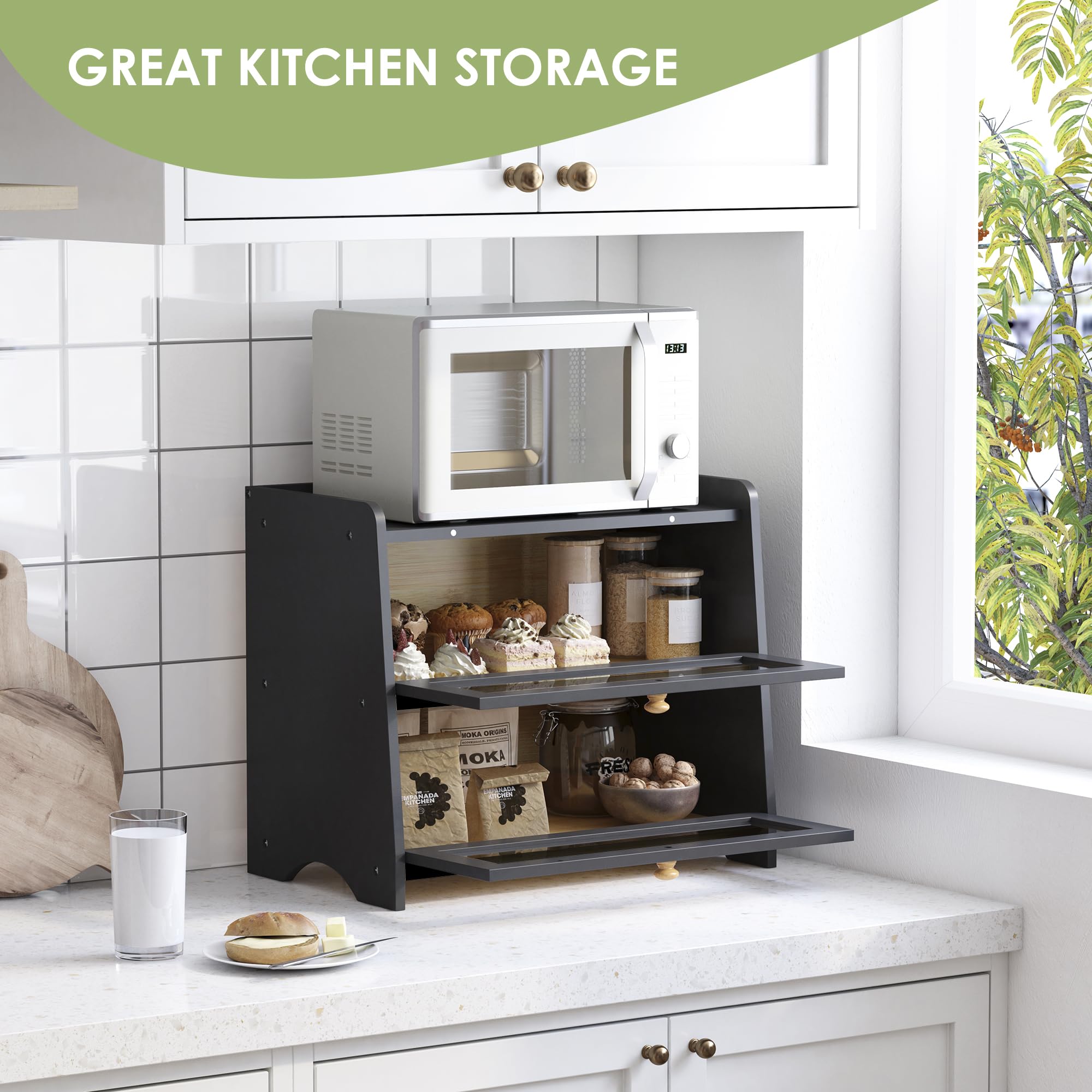 JANSNIMEN black finish bamboo bread box adds modern style to your kitchen