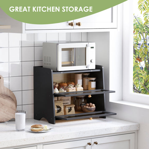 JANSNIMEN black finish bamboo bread box adds modern style to your kitchen