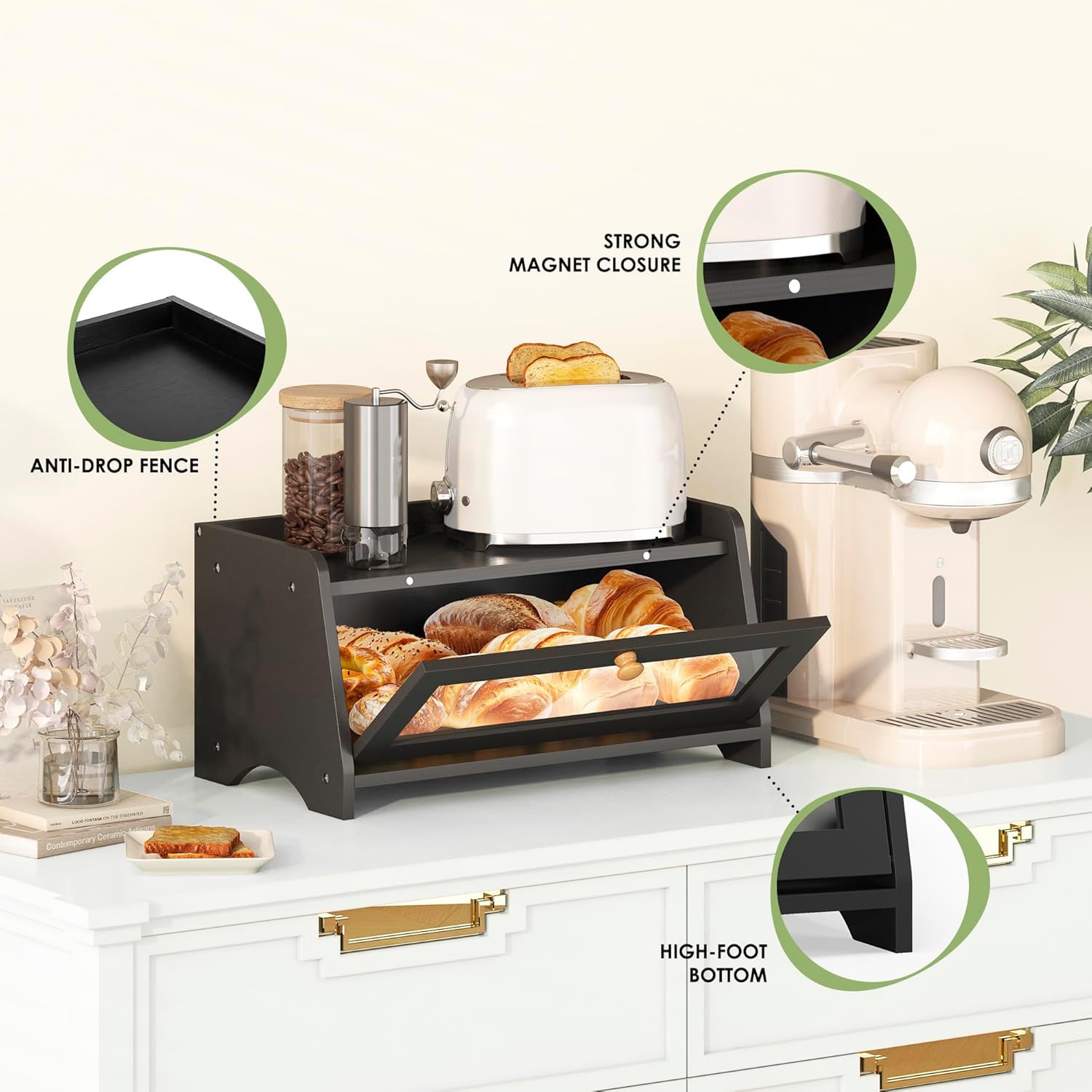 JANSNIMEN bread box on countertop blends style and storage.