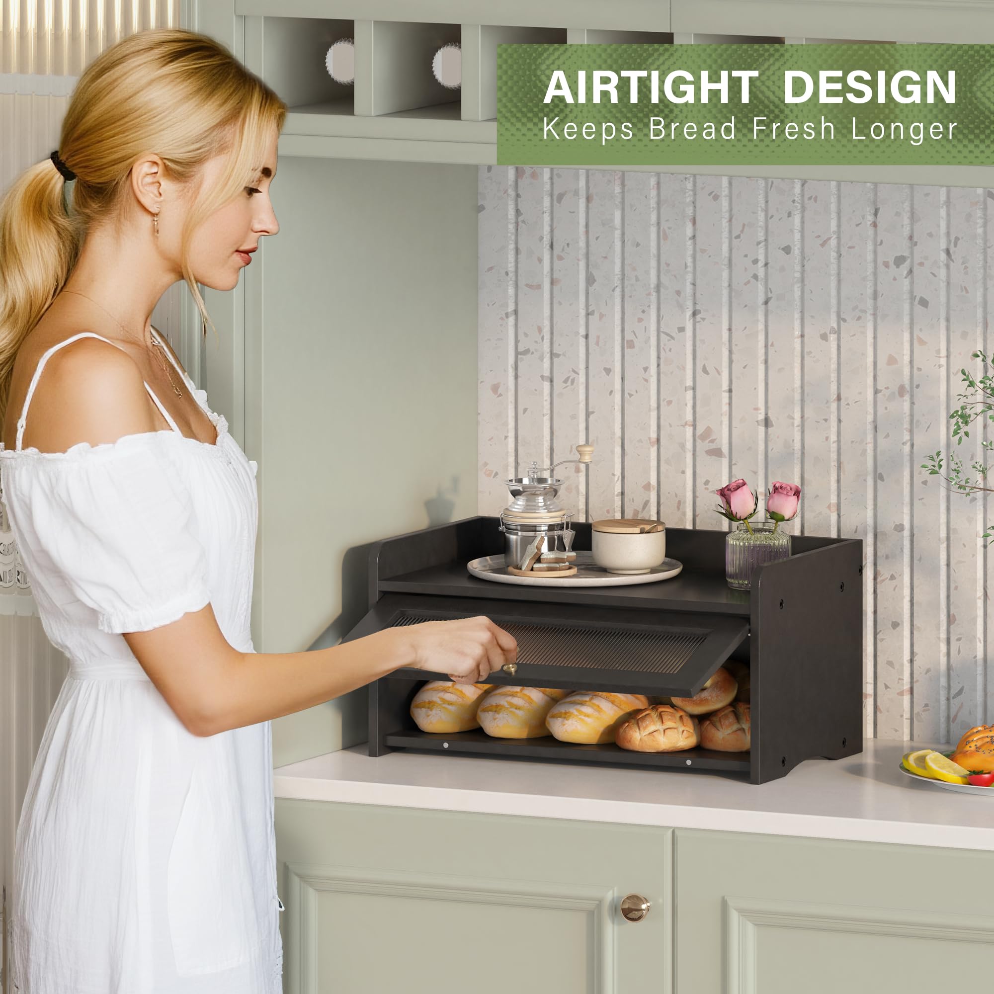 Interior view shows organized space for bread, pastries, and counter essentials.