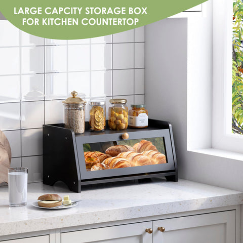 JANSNIMEN bread box top shelf adds extra prep space.