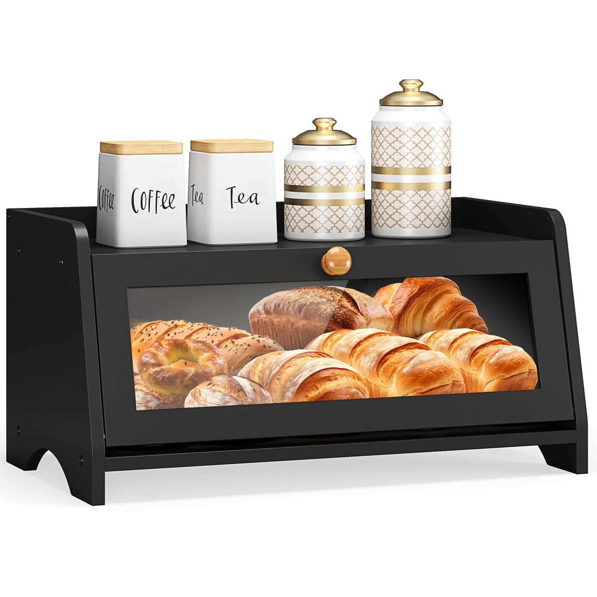 JANSNIMEN bread box with window reveals contents while preserving freshness.