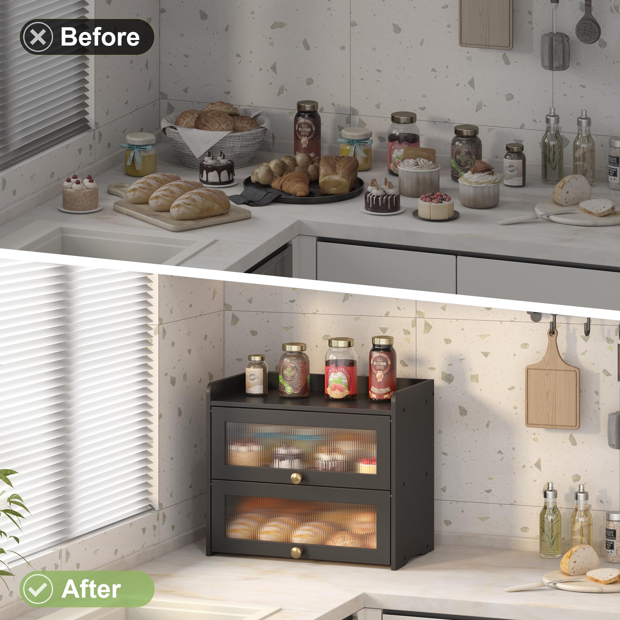 JANSNIMEN bread box on a kitchen countertop with vintage design