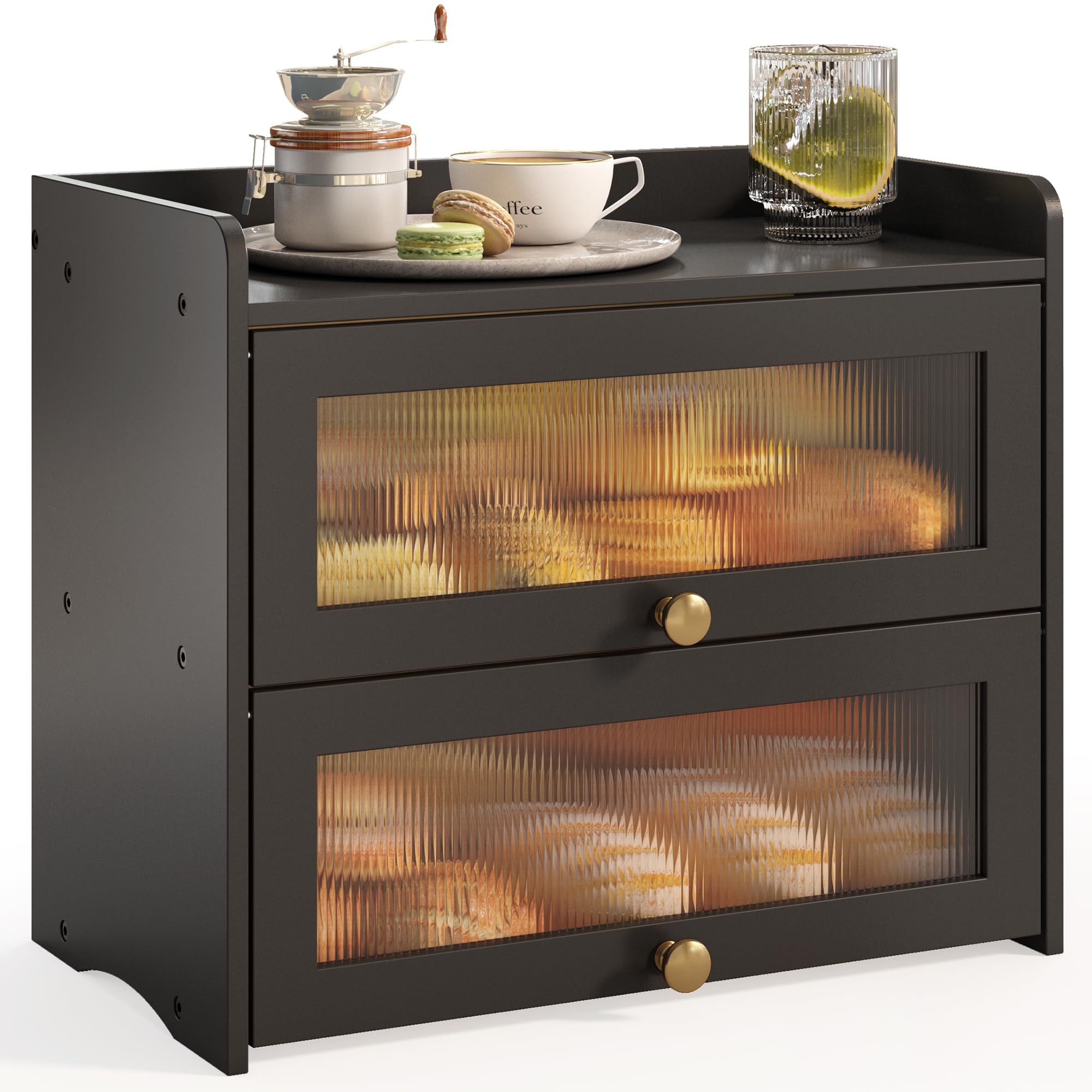 JANSNIMEN bread box with double layer and window for easy bread visibility
