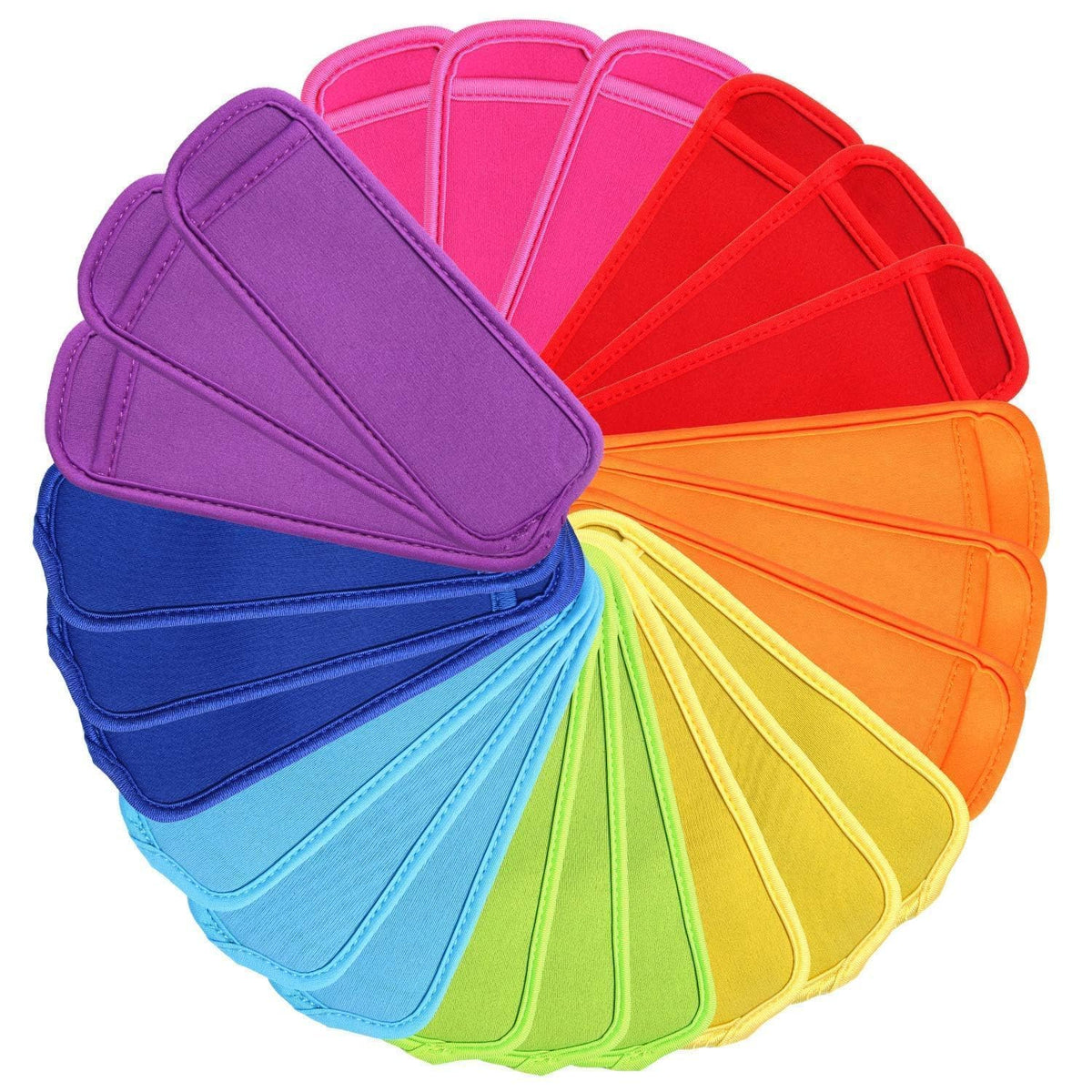 JANYUN 24-pack reusable popsicle sleeves in rainbow colors for family treats.