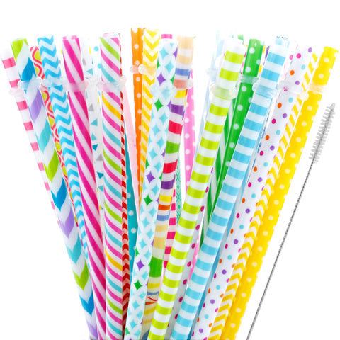 JANYUN 40-piece reusable straws with colorful patterns for everyday use