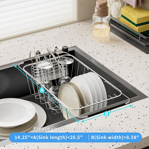 JAQ kitchen organizer helps dry dishes, pots, and pans neatly.
