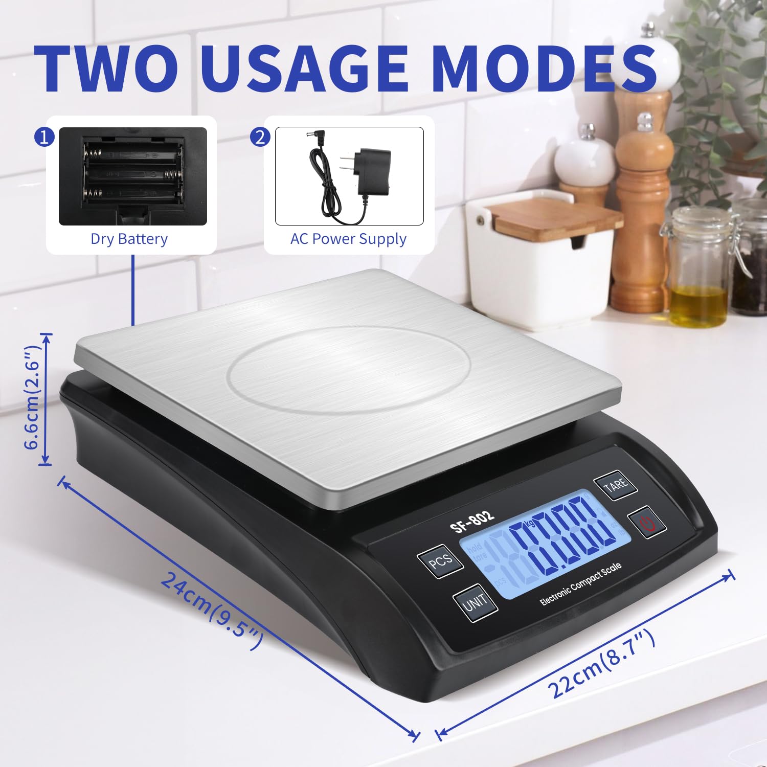 JAQAZNVB adapter-included scale ensures uninterrupted readings during use