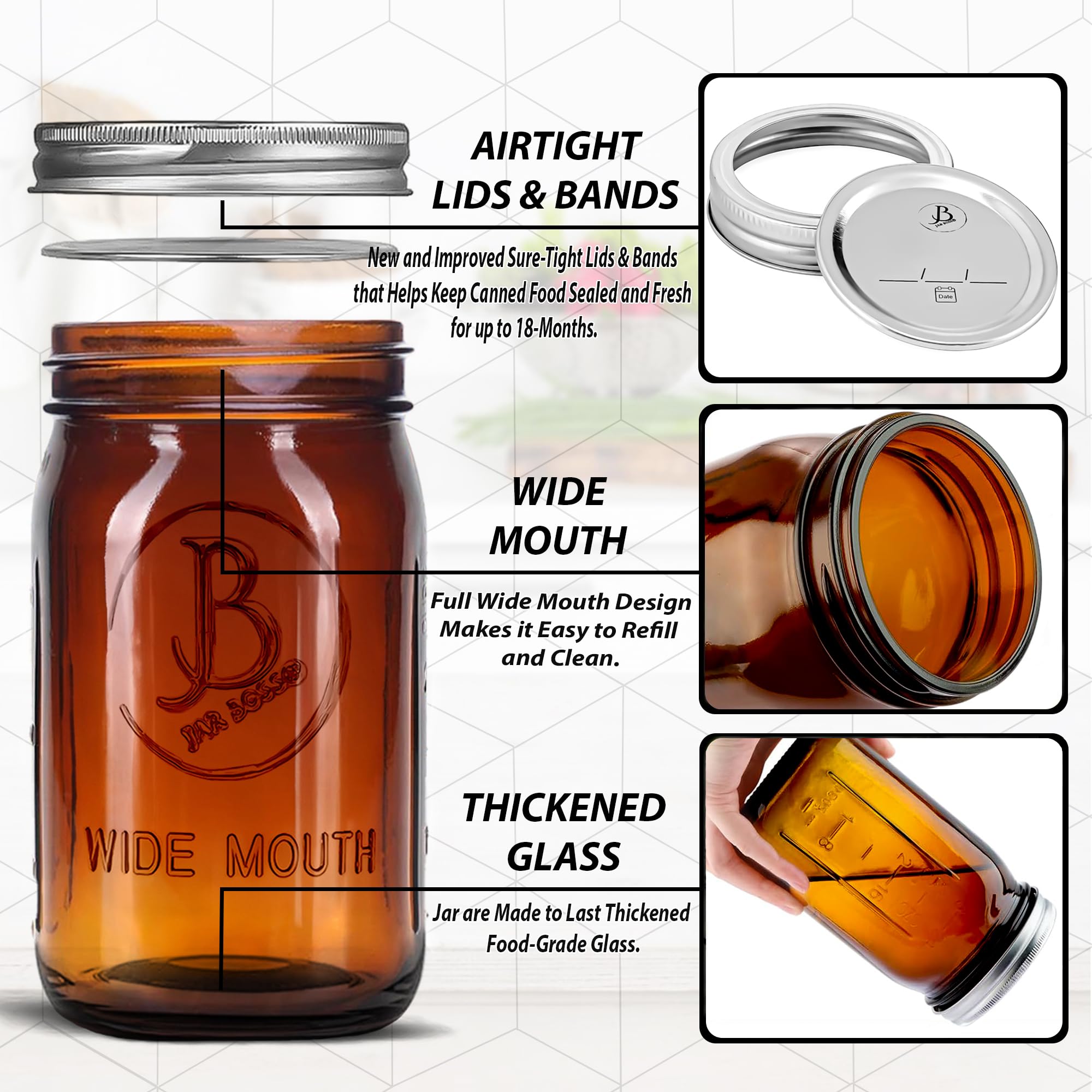 Jar Boss amber glass highlights UV resistance protecting flavor.