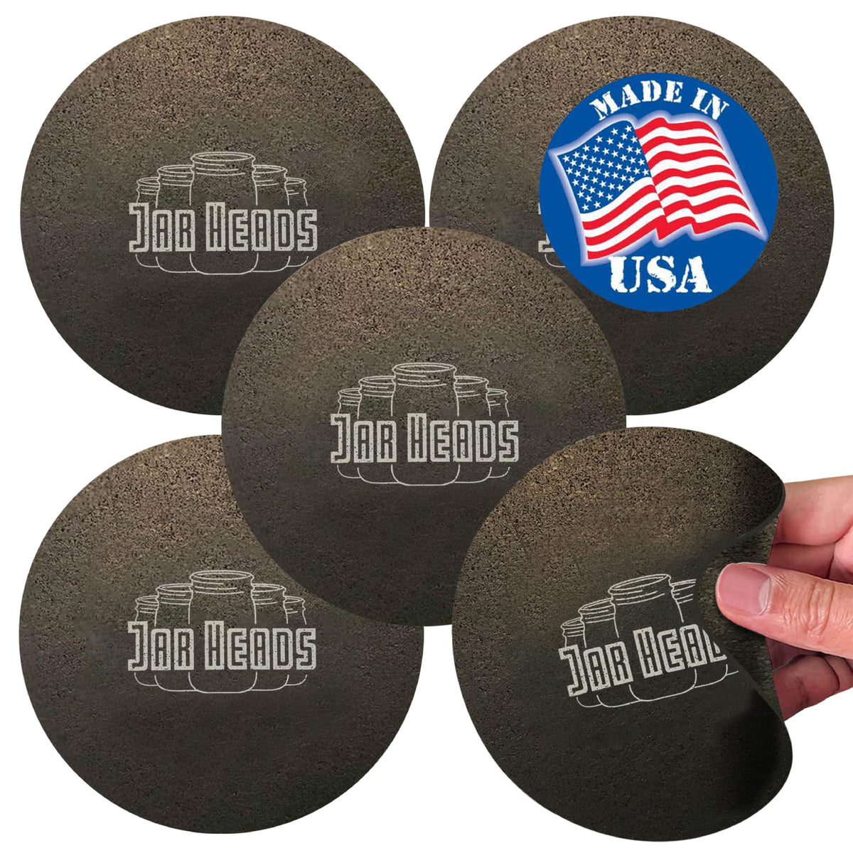 Jar Heads rubber jar opener gripper pad close-up shows textured surface for secure grip.