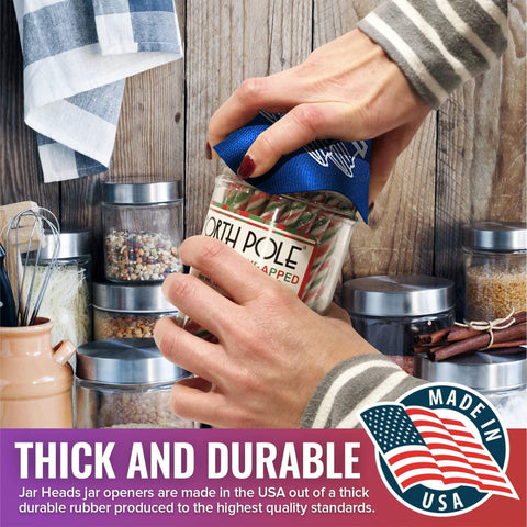 JAR HEADS USA-made rubber offers durable grip for daily kitchen tasks.