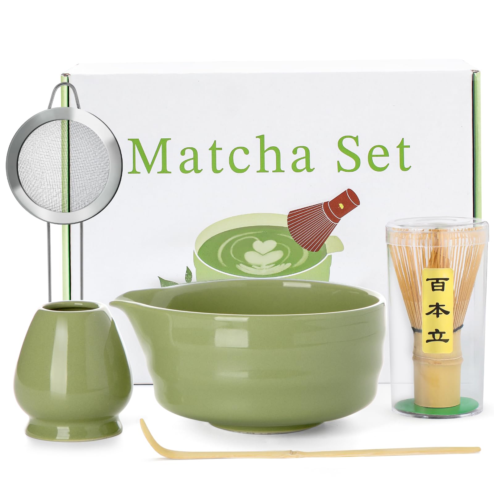 Jardin Tesoro matcha set: 17oz chawan with spout for controlled pours.