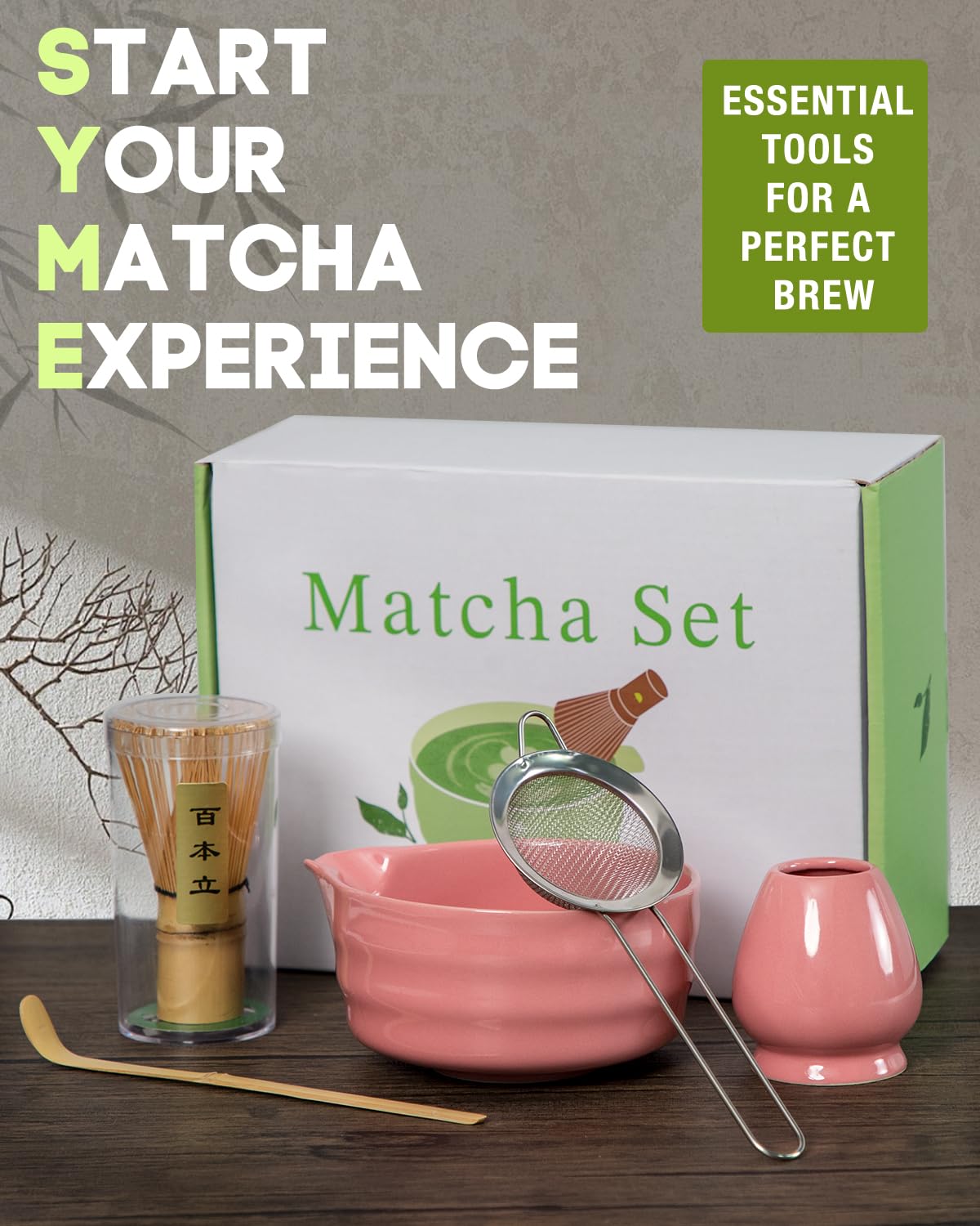 Jardin Tesoro pink matcha scoop supports precise portions.