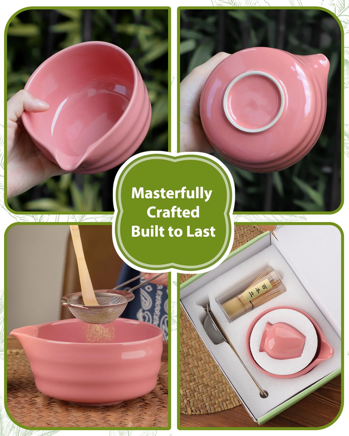 Jardin Tesoro pink matcha sifter ensures even texture.