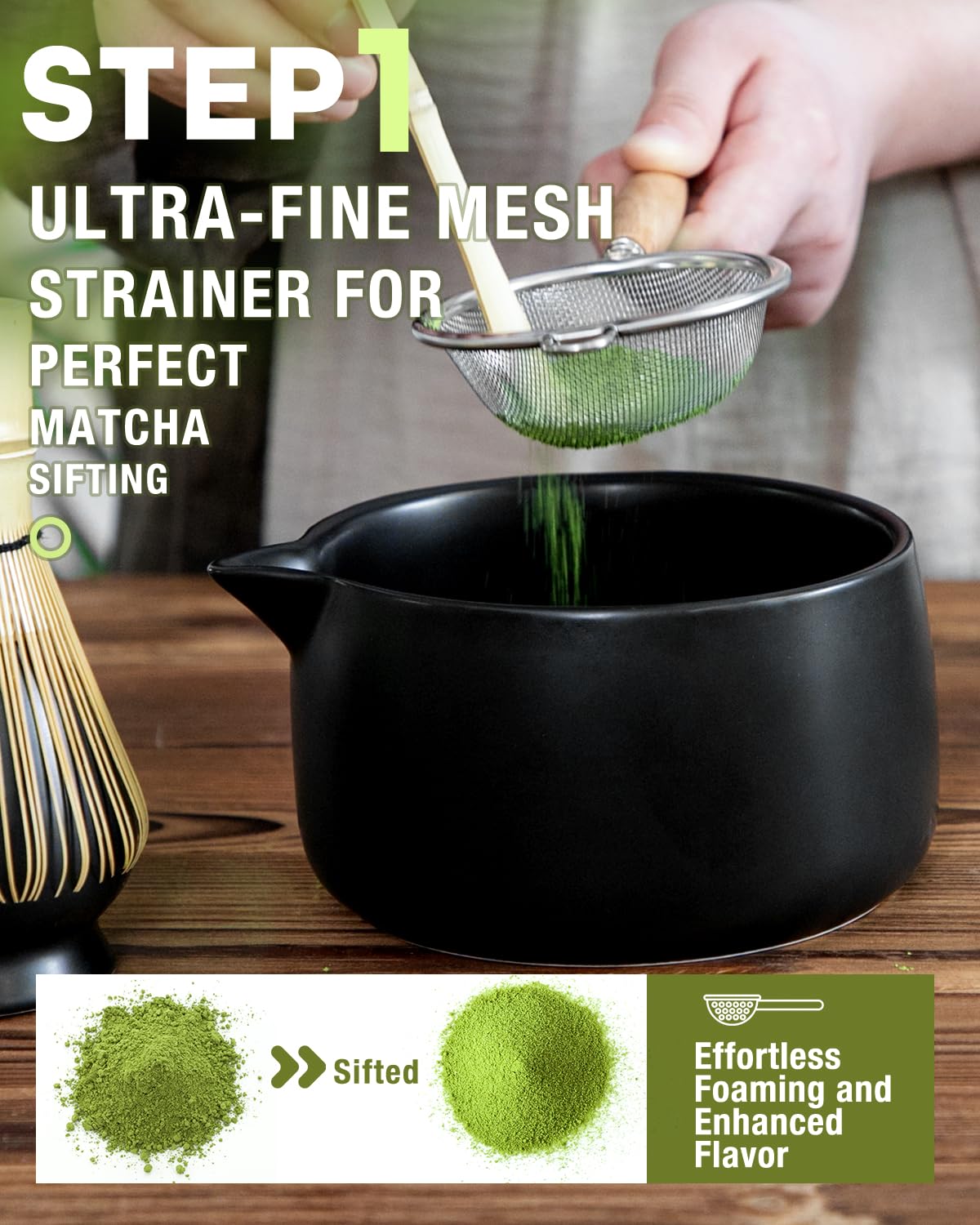Jardin Tesoro stainless steel sifter ensures evenly sifted matcha powder