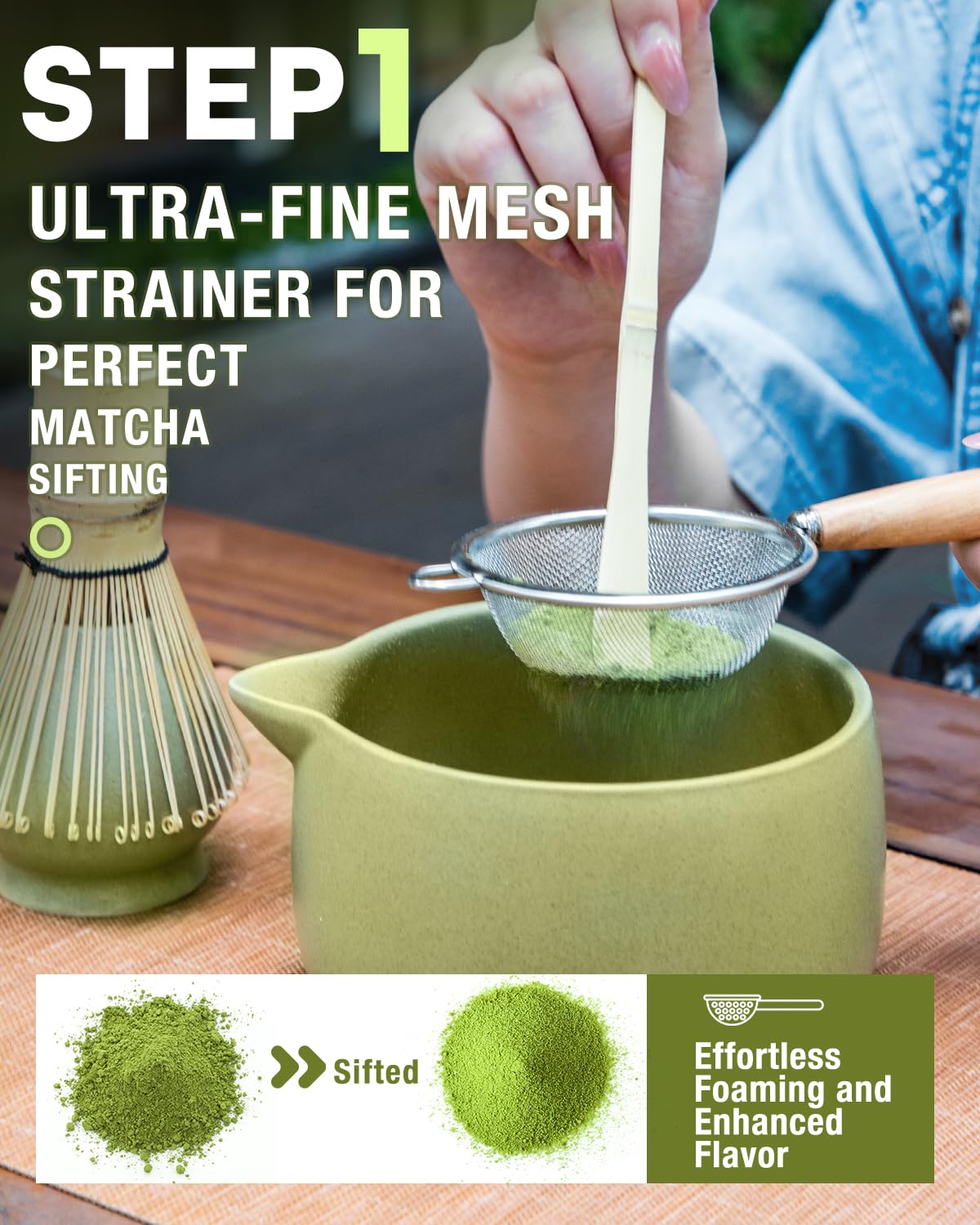 Jardin Tesoro stainless steel sifter for even matcha powder