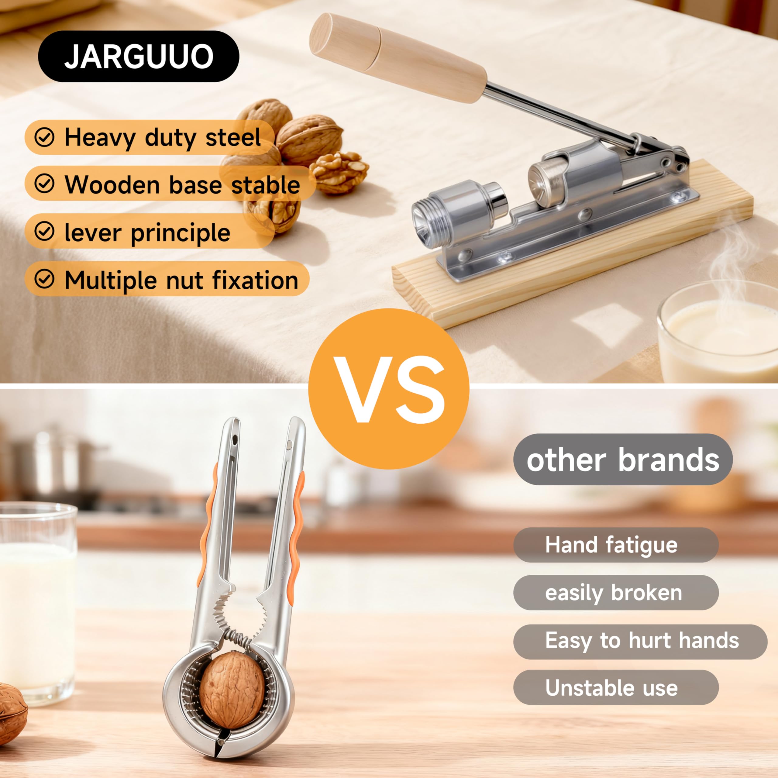 JARGUUO manual operation enables easy one-handed cracking for seniors and busy cooks.