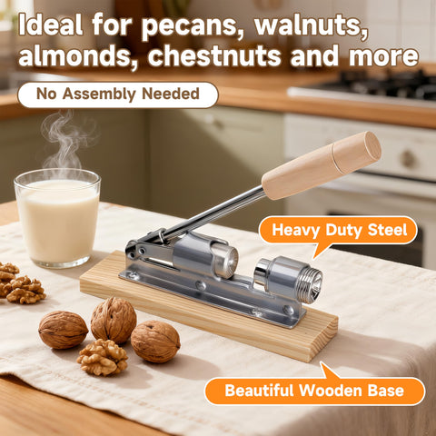 Heavy-duty nutcracker handles pecans, walnuts, chestnuts with reliable leverage.