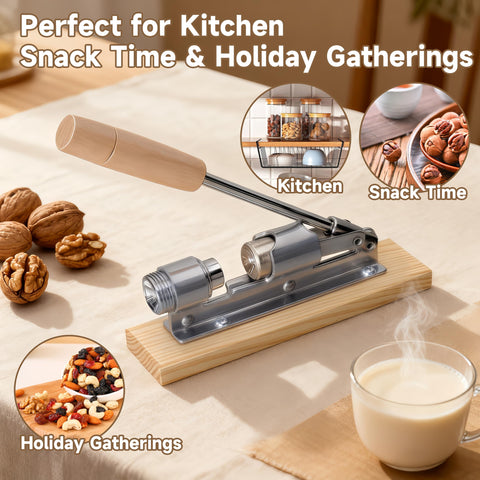 JARGUUO wooden-base nutcracker provides stable leverage for steady shelling.