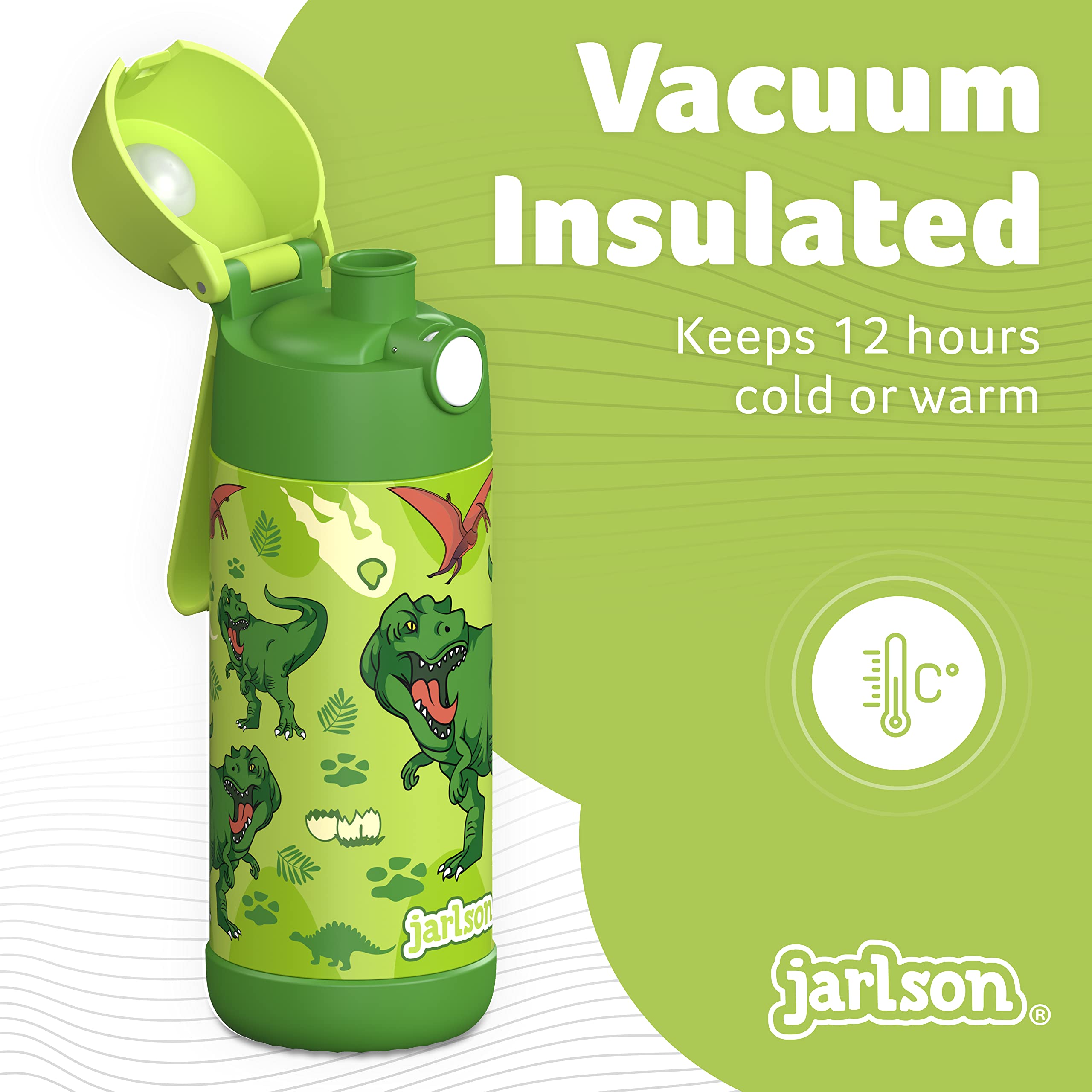 Jarlson Kids Water Bottle MALI 12oz dinosaur graphic for playful design