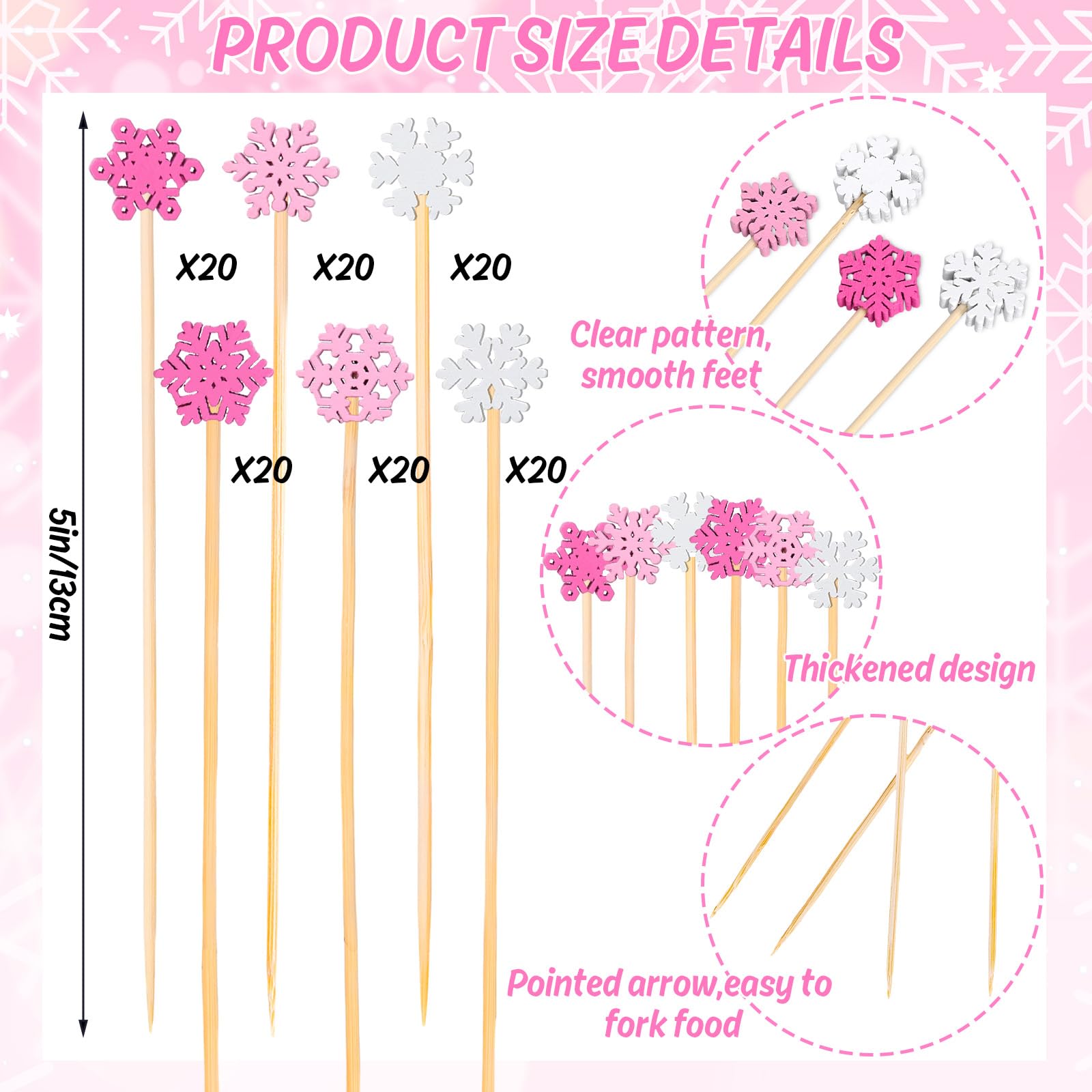 JarThenaAMCS snowflake top bamboo picks enhance serving trays