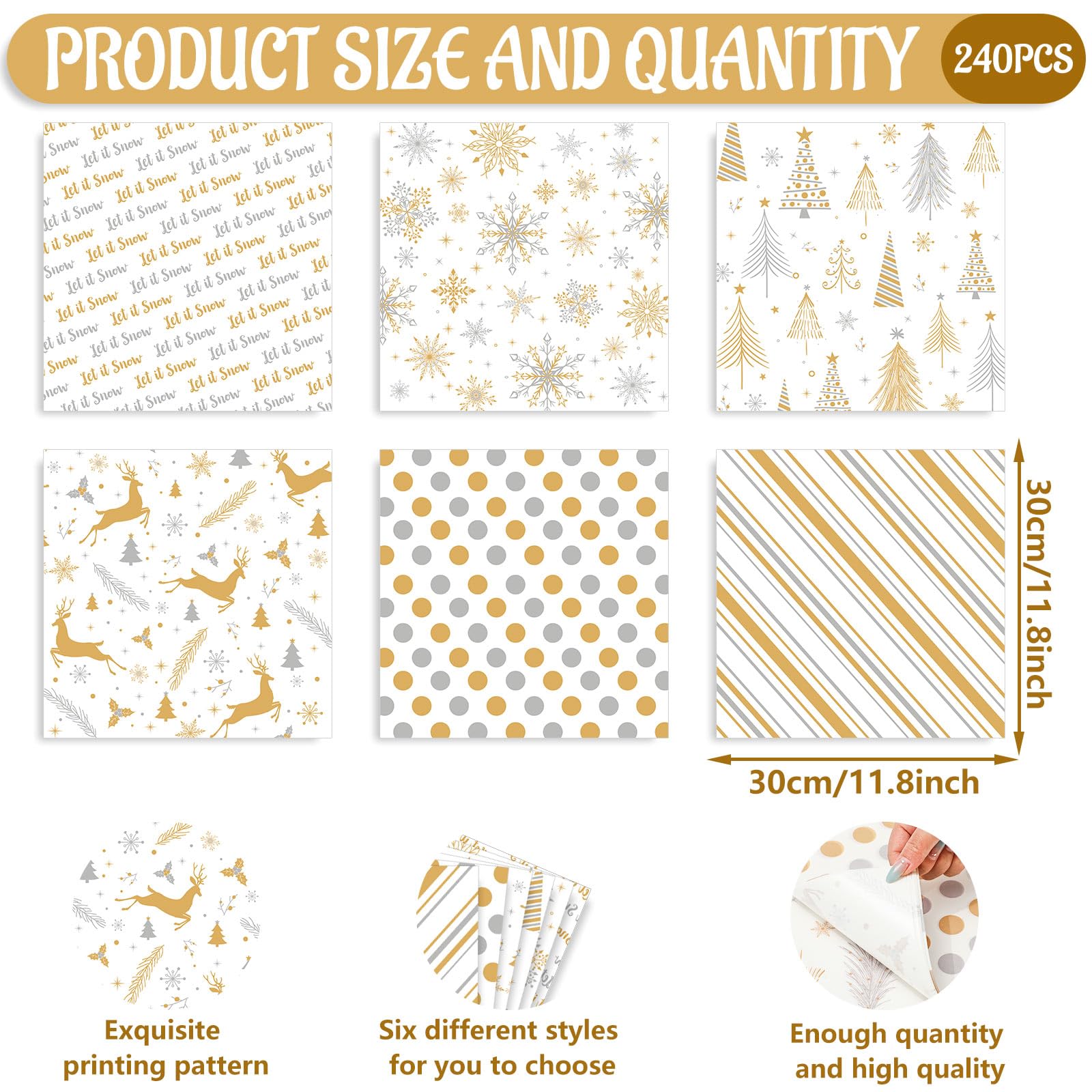 JarThenaAMCS wax paper with gold reindeer pattern ideal for wrapping sandwiches and holiday décor