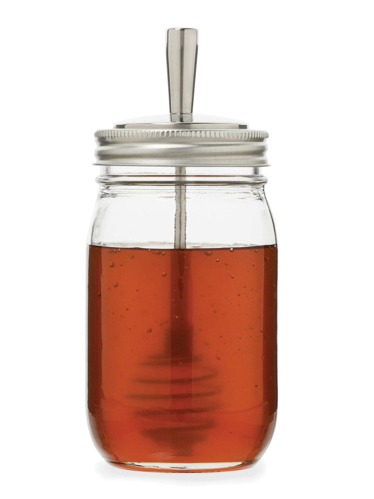 Jarware honey dipper lid on a regular-mouth jar for neat dispensing.