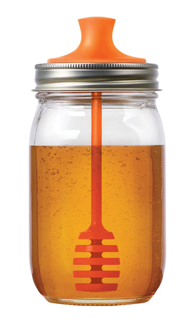 Jarware honey dipper lid on a regular-mouth jar for mess-free honey