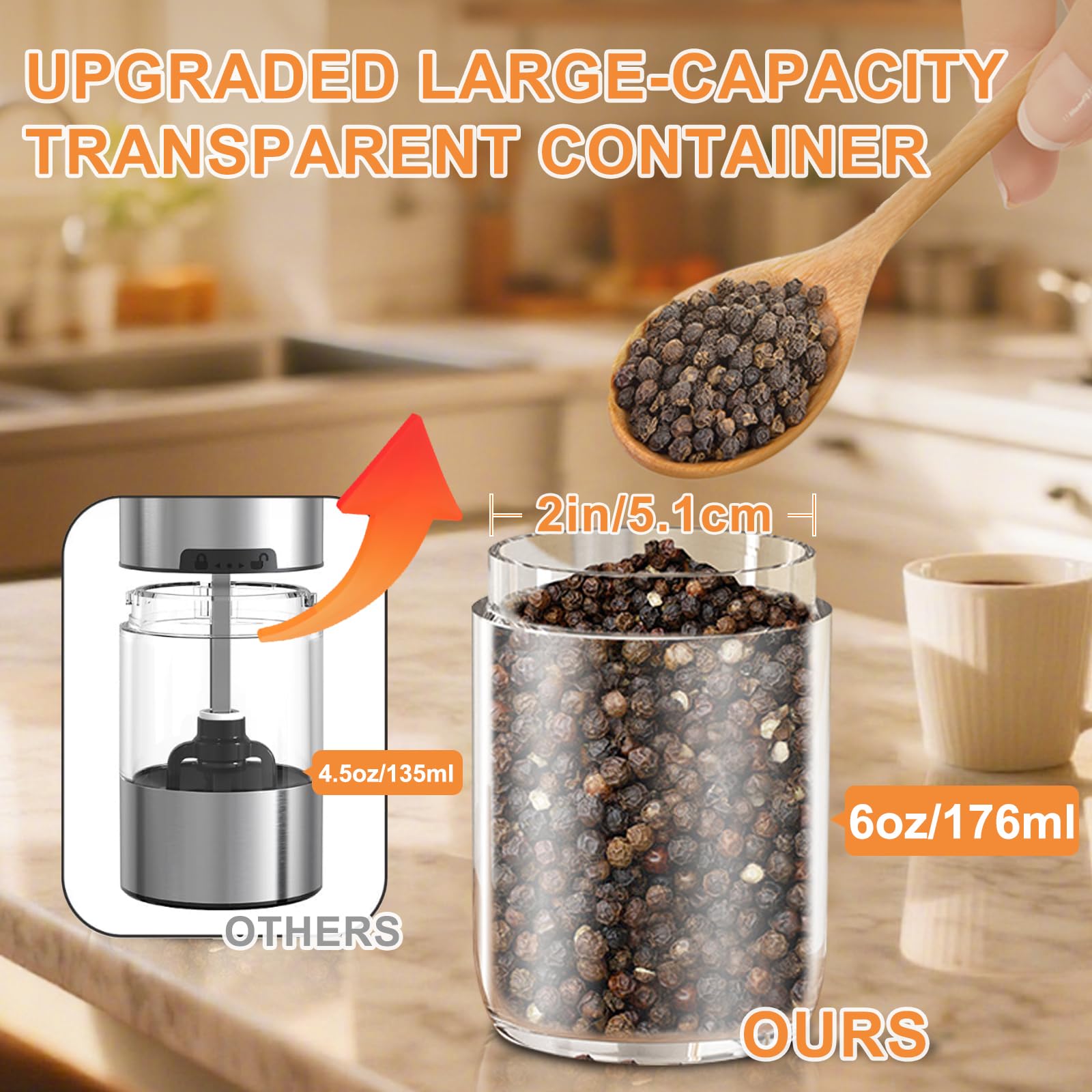 Jasee grinder LED light illuminates the grind for night-time use.