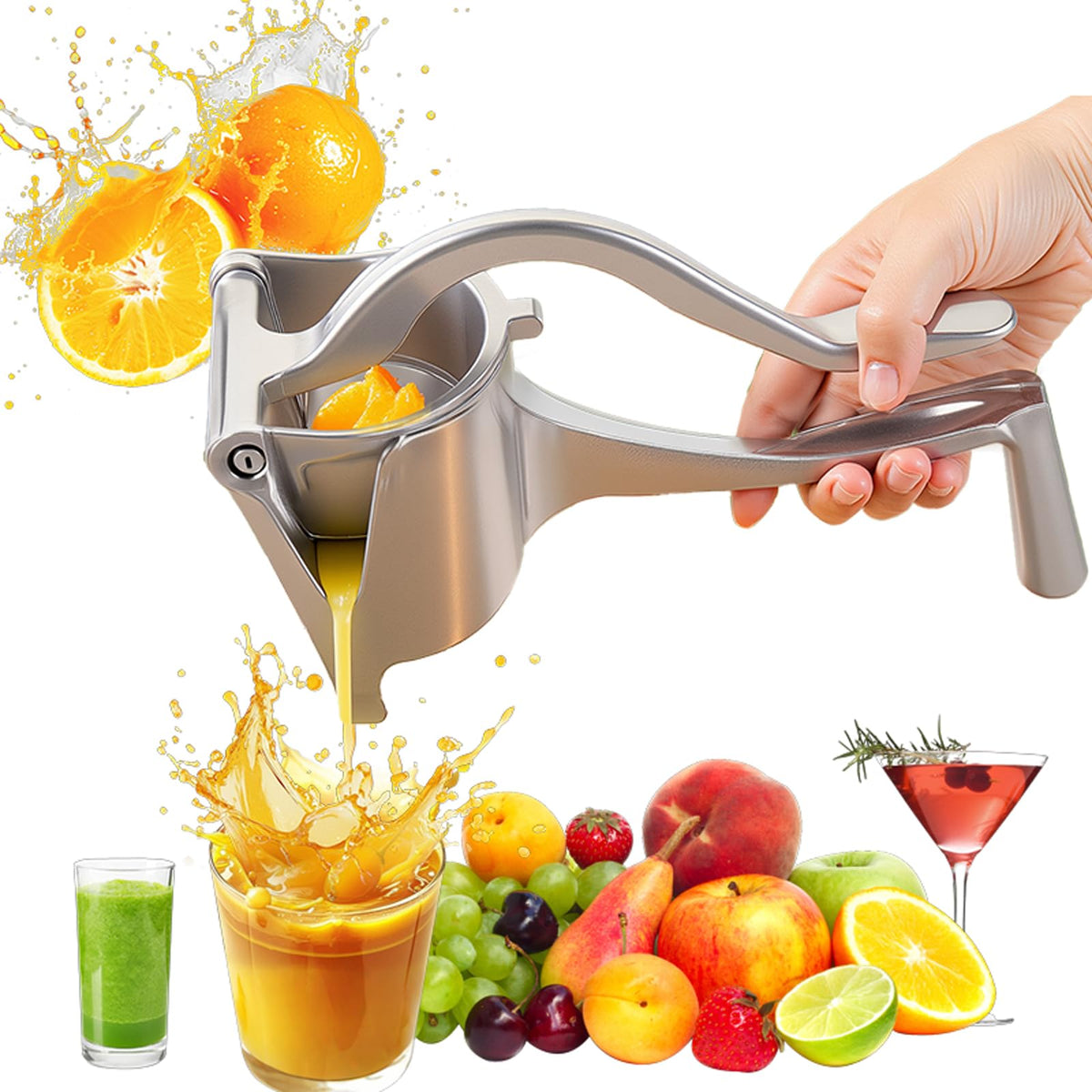 JASISS juicer handheld aluminum body on counter enables quick, fresh juice.