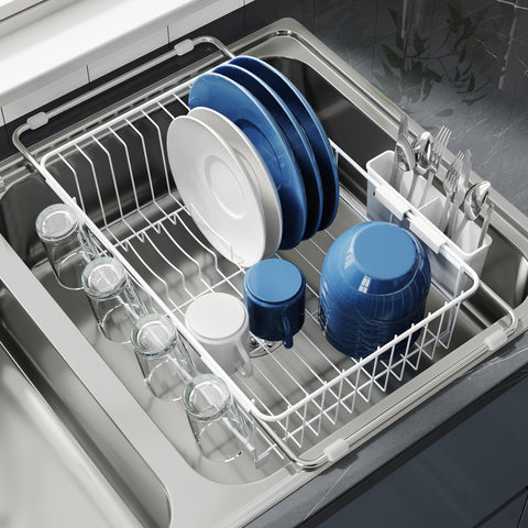 JASIWAY dish drying rack in sink keeps counters clear and organized