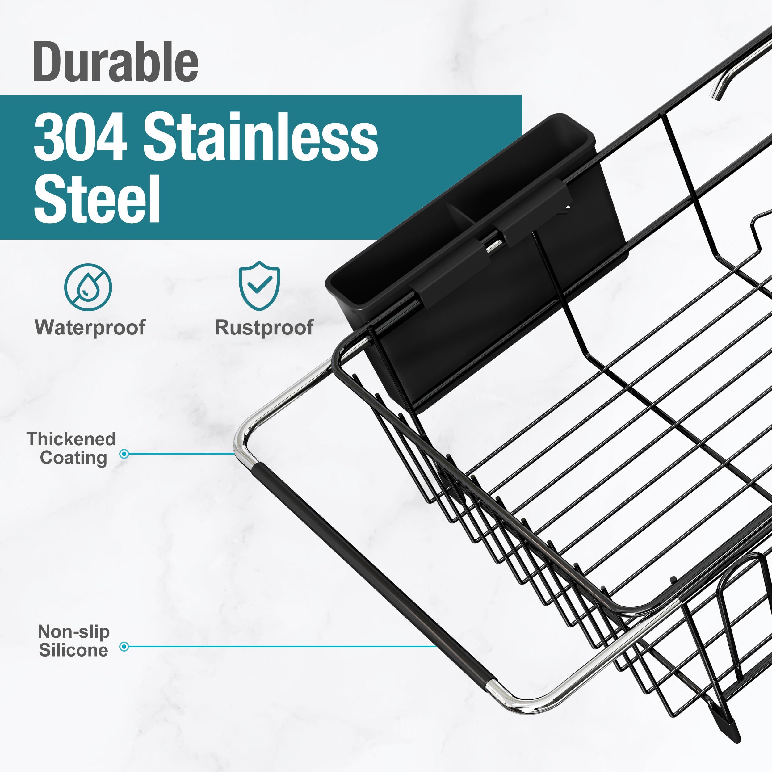JASIWAY dish rack with rubber grip handles for stable over-sink placement