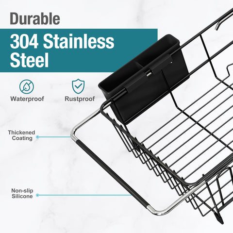JASIWAY dish rack with rubber grip handles for stable over-sink placement