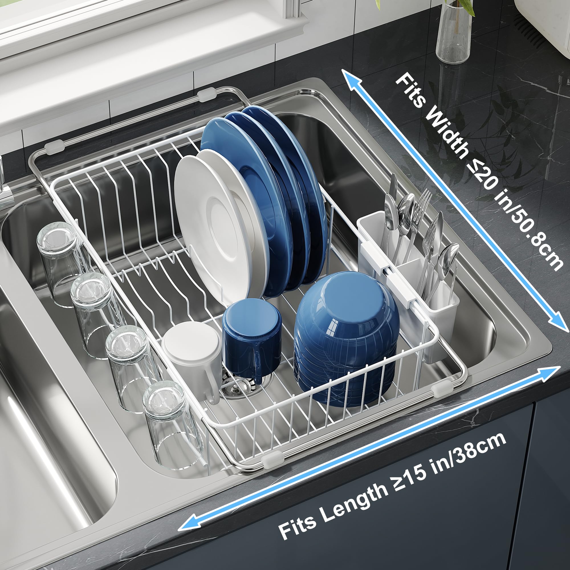 JASIWAY dish drying rack side view shows slim rust-resistant stainless steel