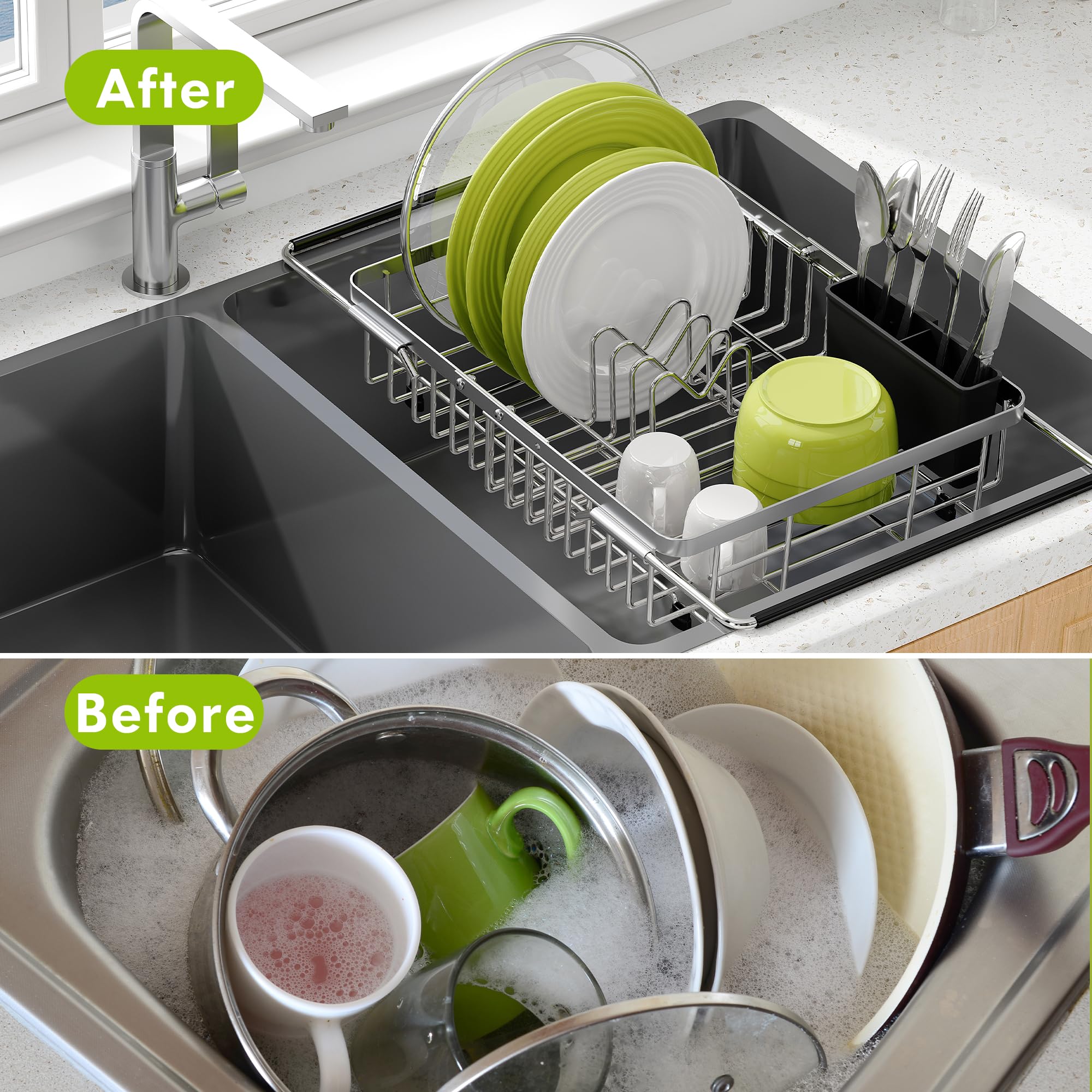 JASIWAY dish rack adjustable width to fit different sinks
