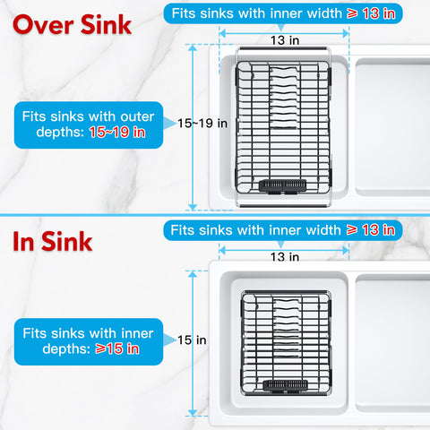 JASIWAY over-sink dish rack with anti-slip handles for stability