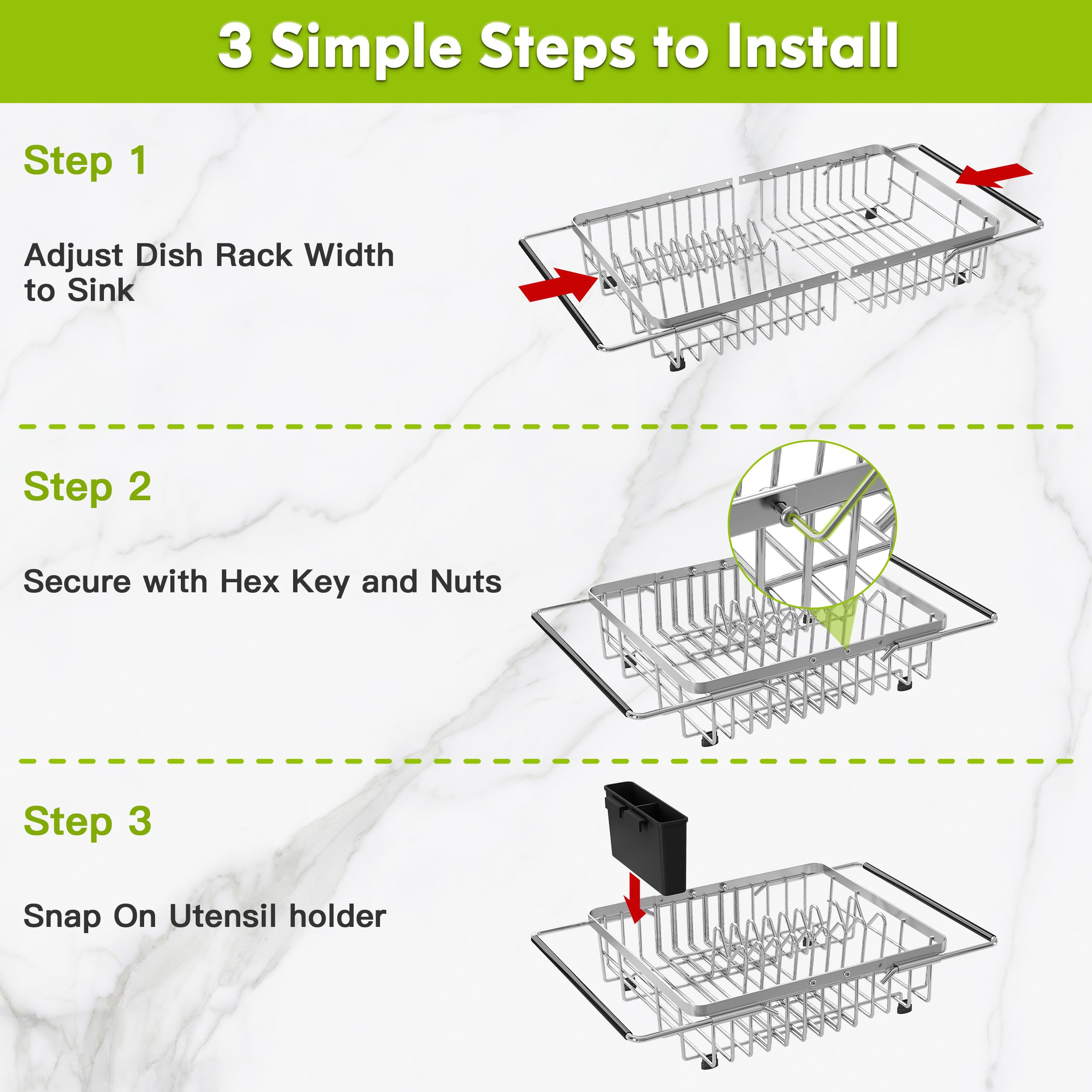 JASIWAY dish rack fits sinks 15 to 20 inches wide for versatility