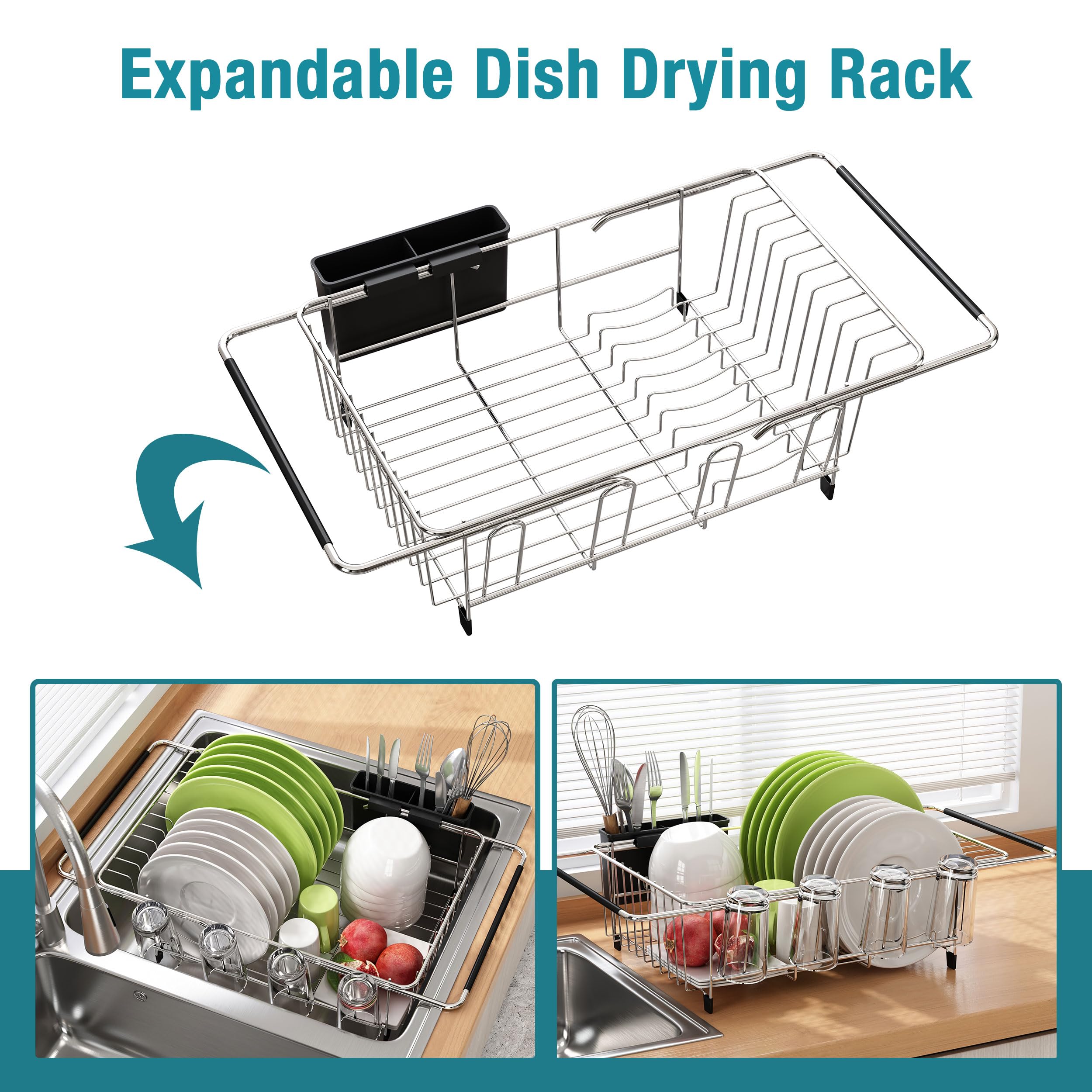 JASIWAY over-sink rack with utensil holder for organized air drying
