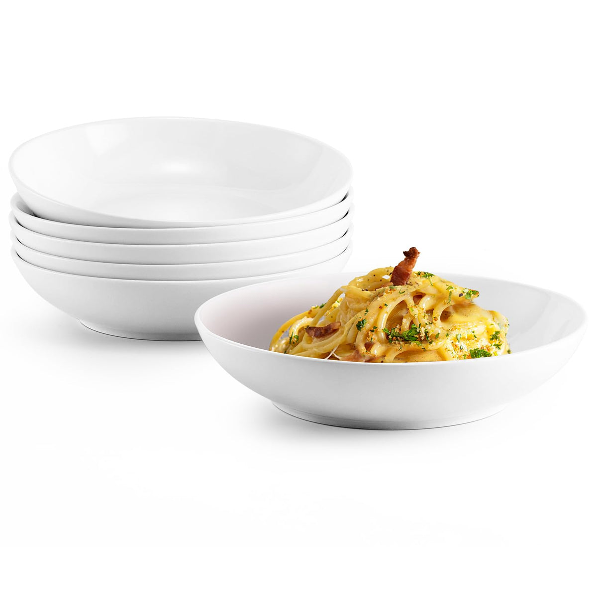 Jassceram 8.5-inch bowls on table, ideal for pasta and salads.