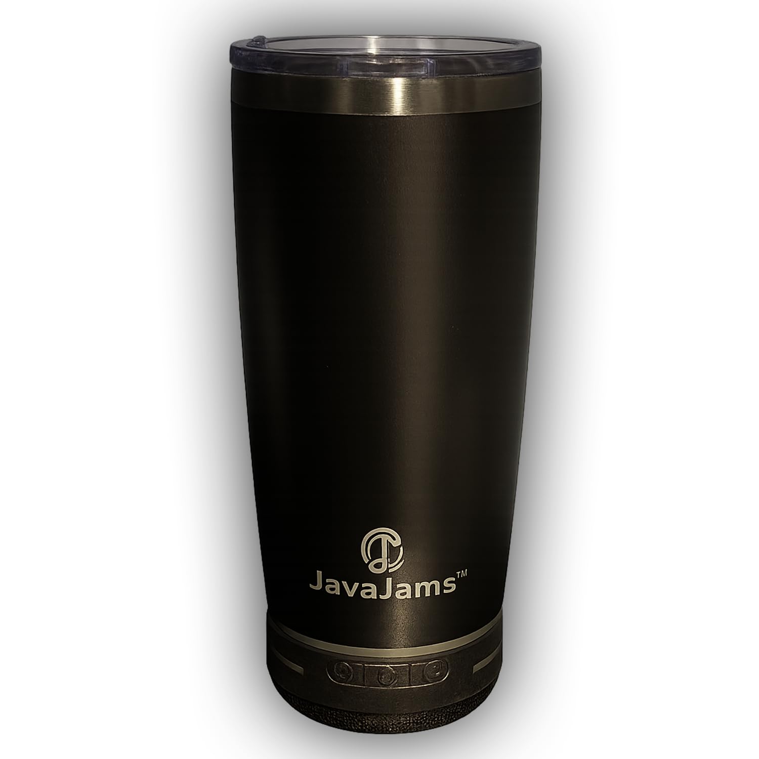 JavaJams 20 oz tumbler front view with built-in speaker and insulation for on-the-go music