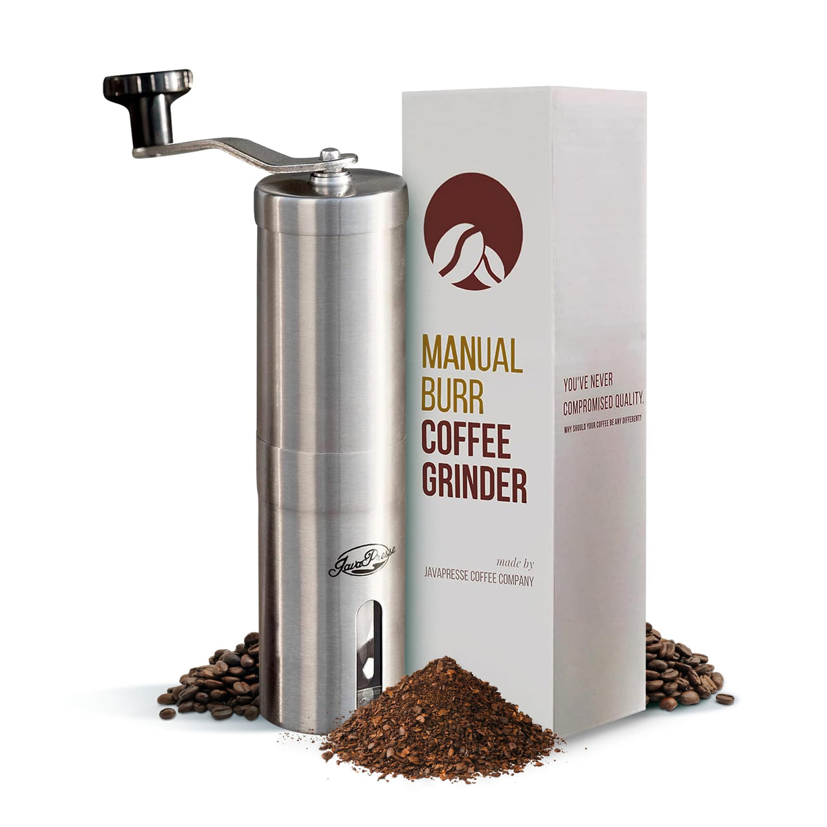 JavaPresse manual grinder with crank for precise, portable grinding.