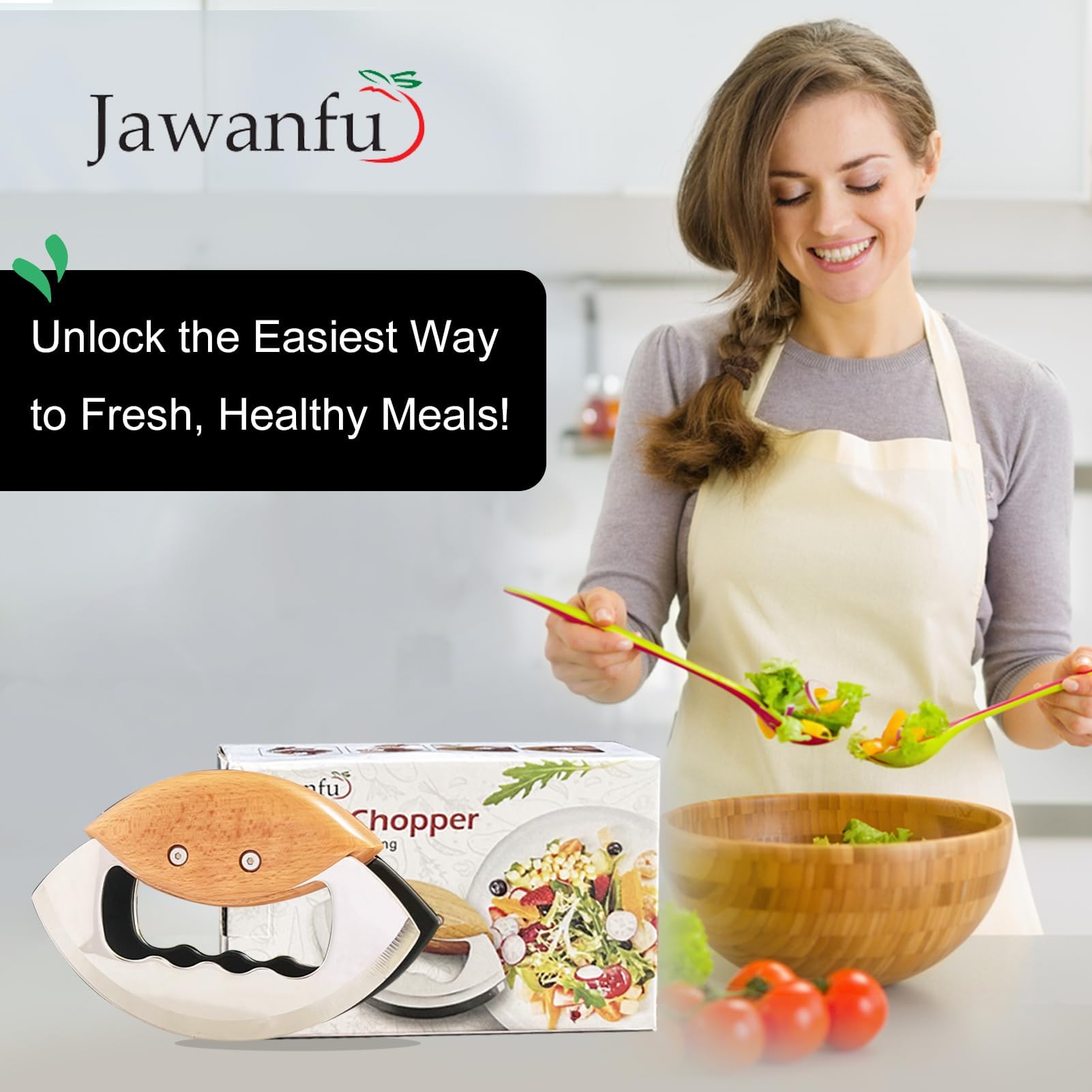 Jawanfu dishwasher-safe mezzaluna for easy cleanup.