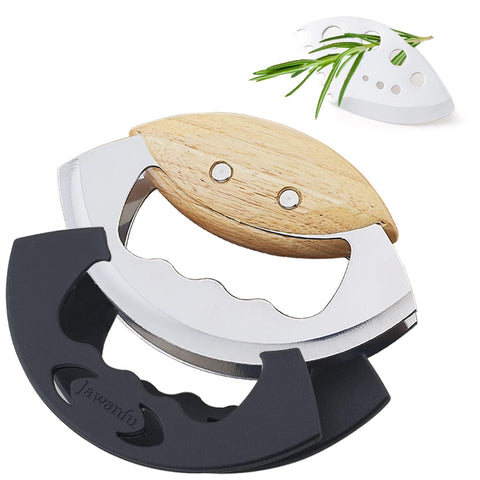 Jawanfu Mezzaluna dual blades ready for quick, even chopping.