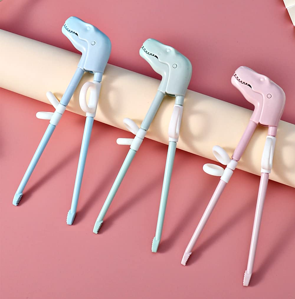 Jawbush multicolored dinosaur chopsticks showcase fun design that encourages kid-friendly practice.