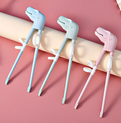 Jawbush multicolored dinosaur chopsticks showcase fun design that encourages kid-friendly practice.