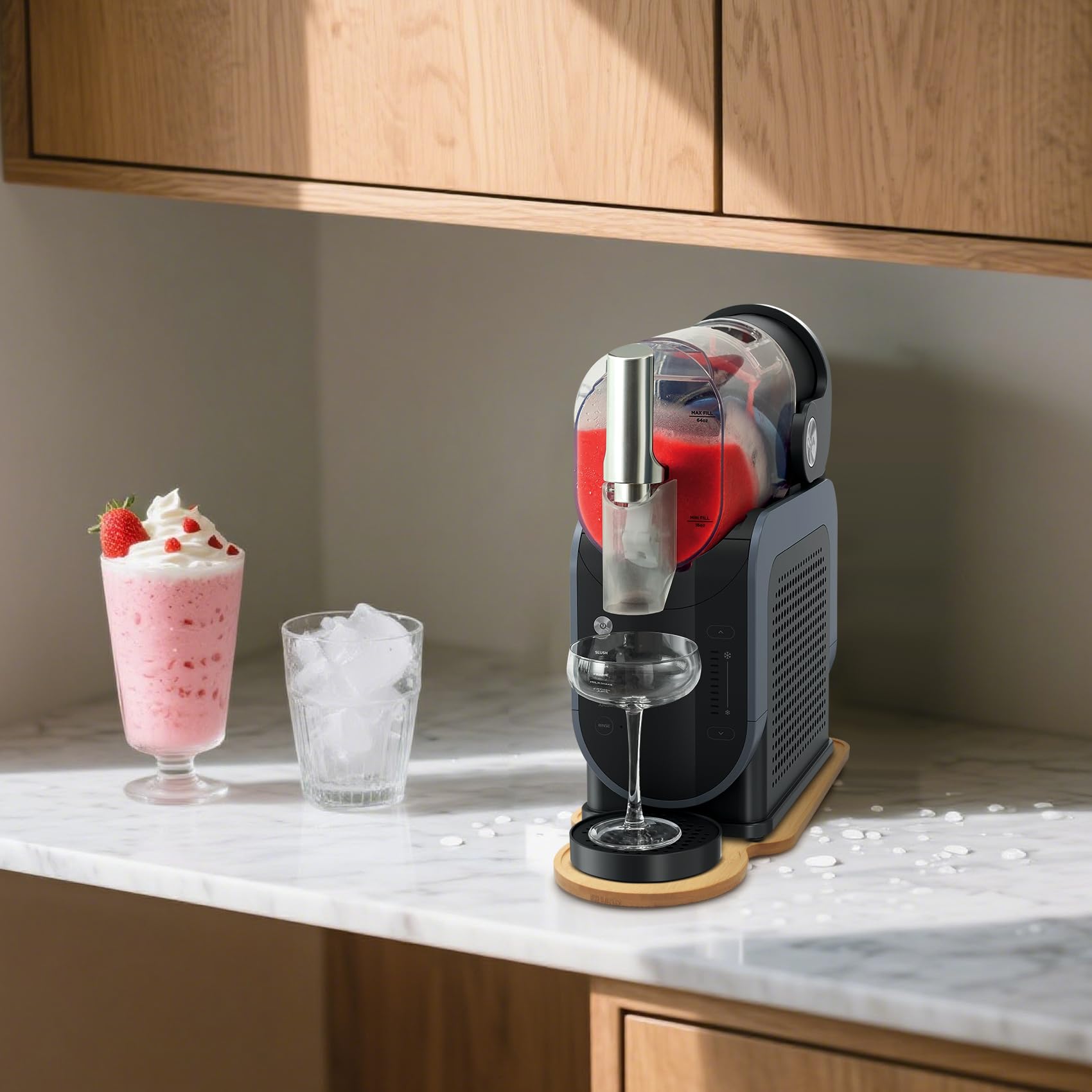 Jayobgo kitchen upgrade keeps Ninja Slushie ready for quick setup and use.
