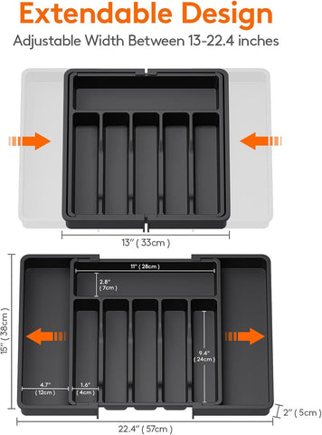 JB Large Silverware Drawer Organizer eight compartments clearly sorts flatware and utensils.
