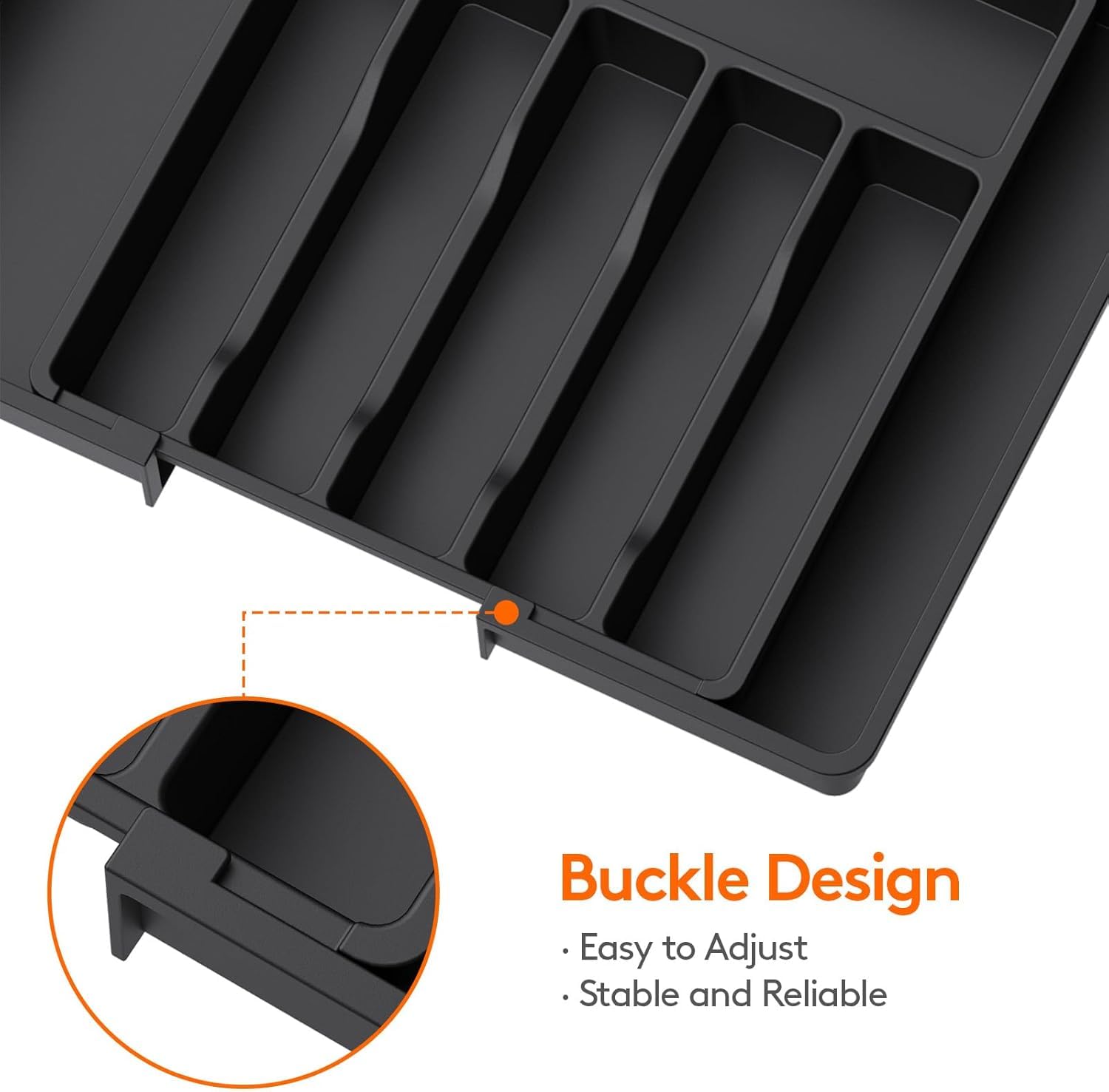 JB Large Silverware Drawer Organizer edge design enables smooth movement in drawers.